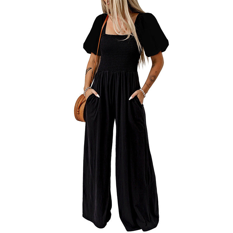 Women's Square Collar Short Sleeve Jumpsuit