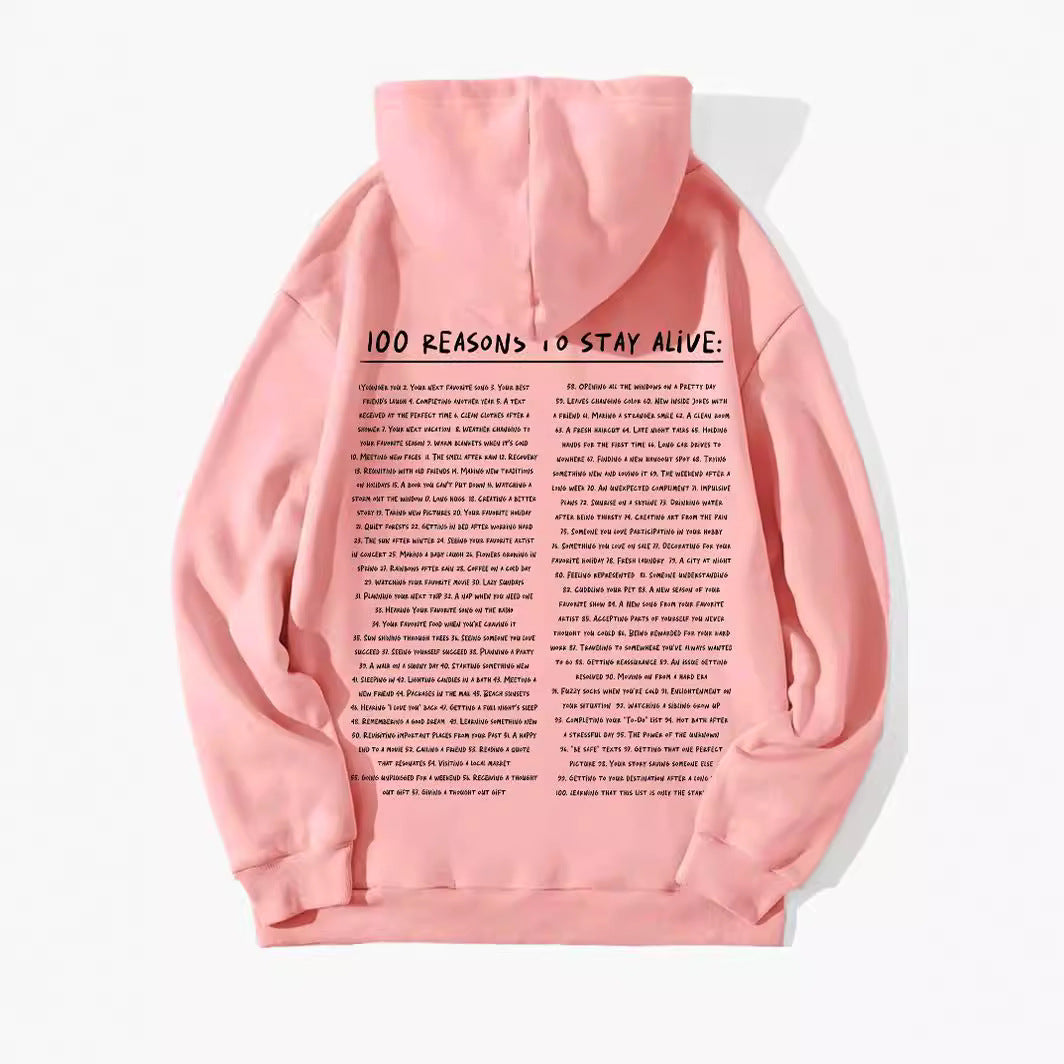 Women's Letter Printed Pocket Fleece-lined Drawstring Sweatshirt